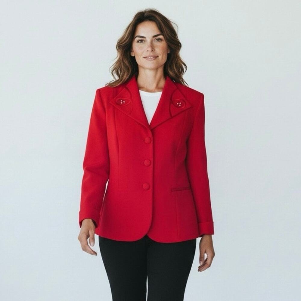 Vintage 80s 90s Katherine Kay Ltd Red Blazer Jacket Structured Long Sleeve Sz14